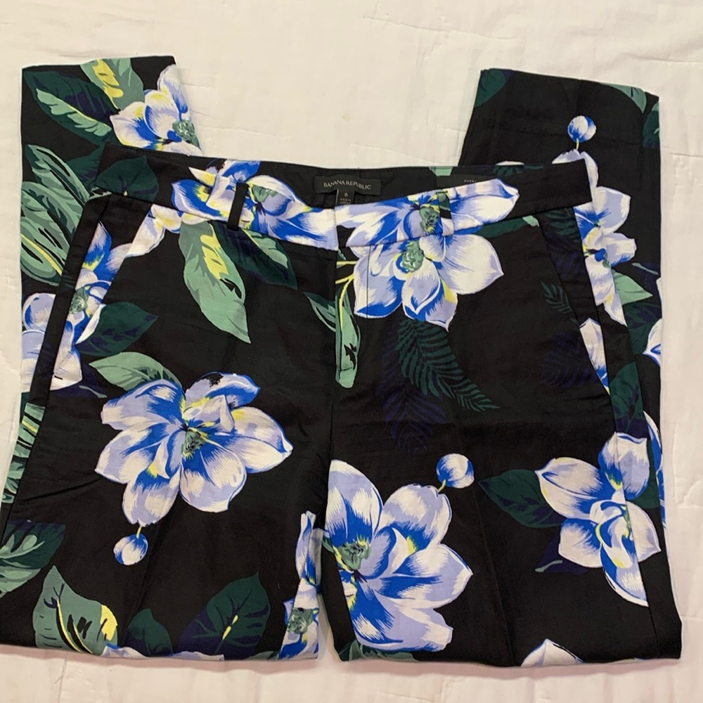 Banana Republic Avery Linen-Blend Floral Ankle Pants Size 6